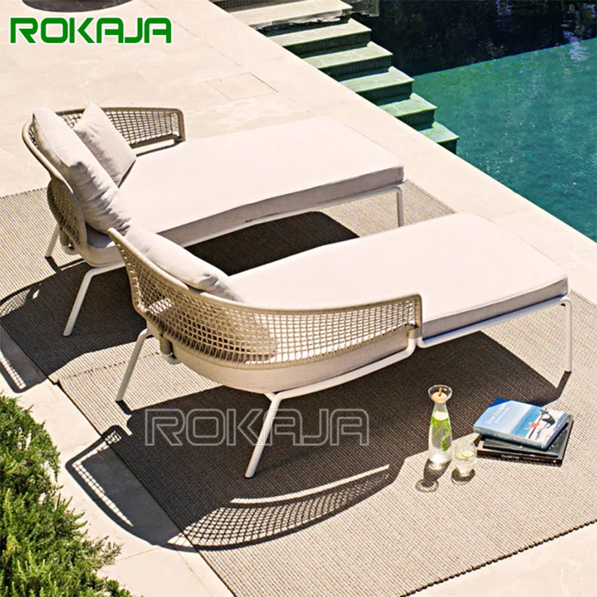 Rope Braided Aluminum Frame Outdoor Lounger Swimming Pool Hotel Beach Lounge Chair Luxury Sofa Chair Bed