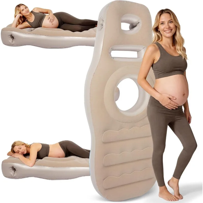 Maternity Inflatable Air Mattress Flocking Surface Multi Hole Structure Portable Cushion For Yoga Prone Lying And Daily Rest Use