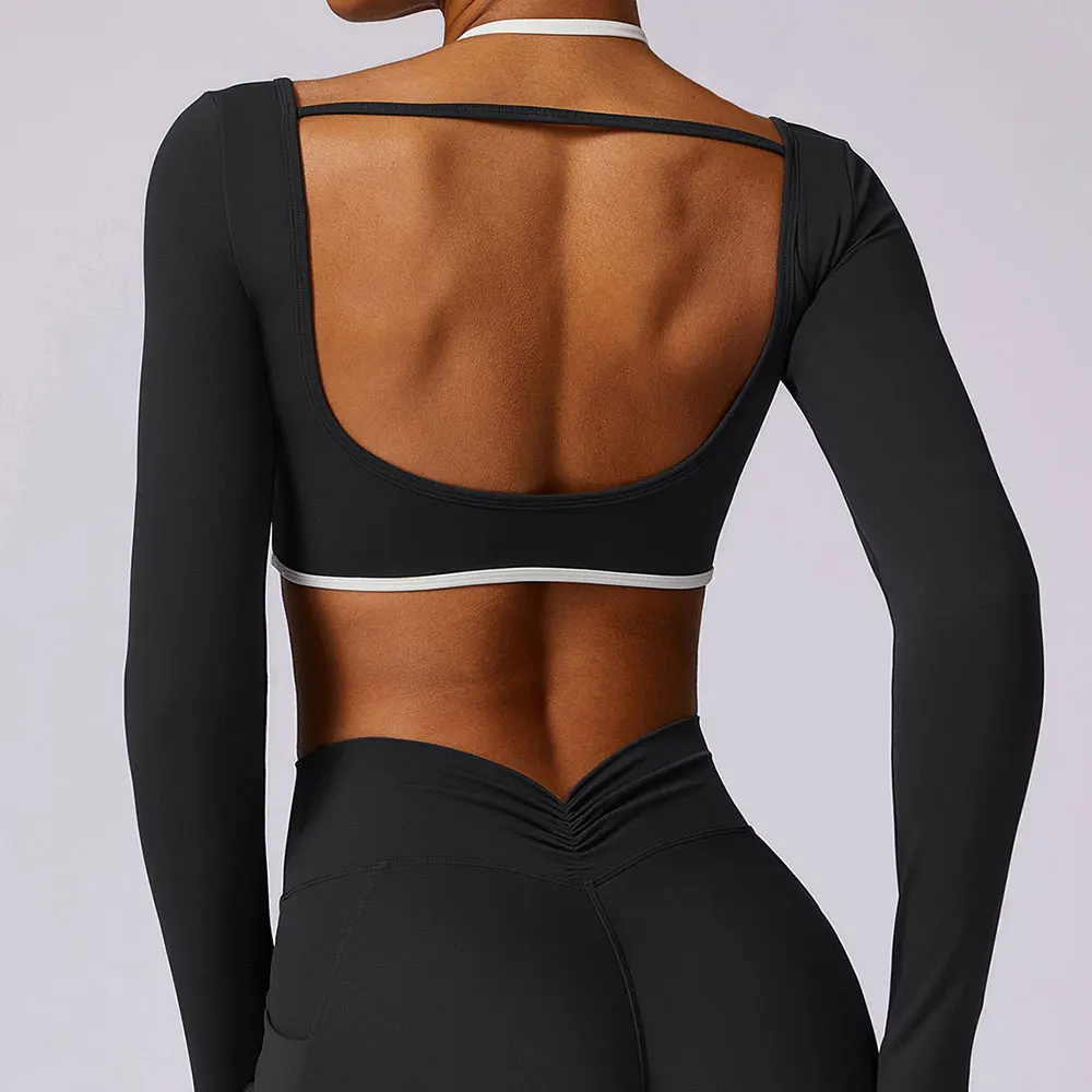 Women\'s Long Sleeve Top Hollowing Out Yoga Shirts Running T-Shirt Workout Running Fitness Gym Sports Top Training Crop Top