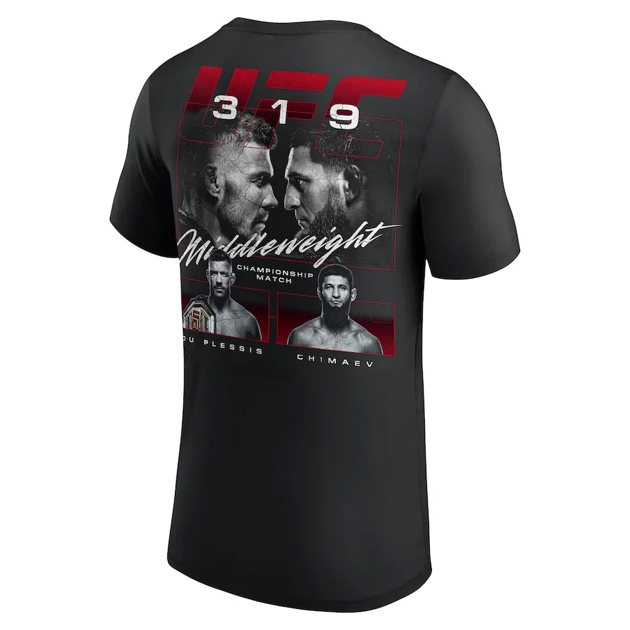 تي شيرت صيفي للرجال باللون الأسود Ufc 319 Du Plessis Vs. تي شيرت Chimaev للحدث الرئيسي بدلة ملاكمة رياضية متطرفة Ufc قمصان بطل القتال #2