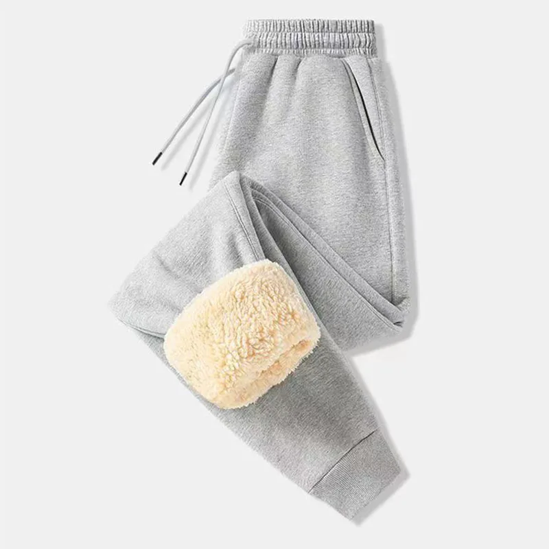 GIDYQ Winter Warm Lamb Wool Sweatpants Women Solid Thick Plus Velvet Casual Sports Pants Drawstring Elastic Waits Harem Trousers