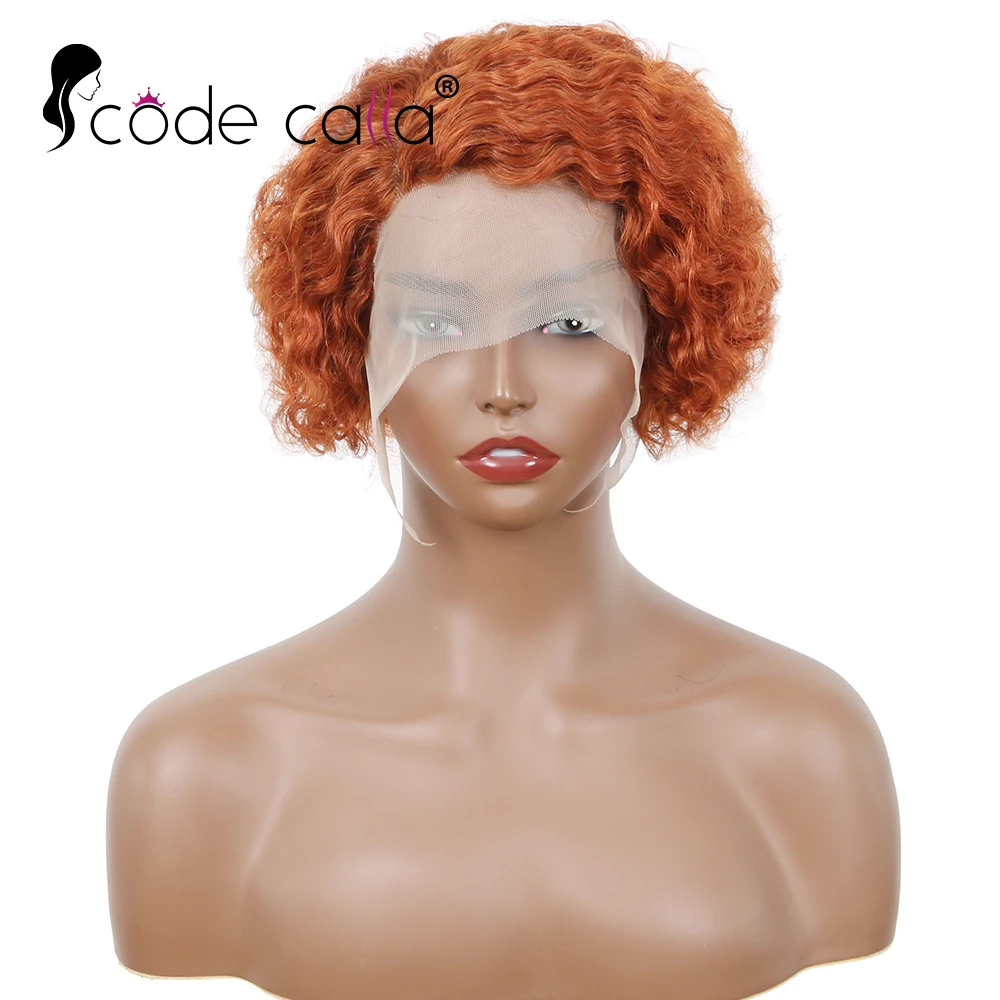 Ginger Water Wave Lace Front Human Hair Wigs Orange Bob Wigs for Women Colored Lace Frontal Human Hair Wig  Curly Hair Brazilian