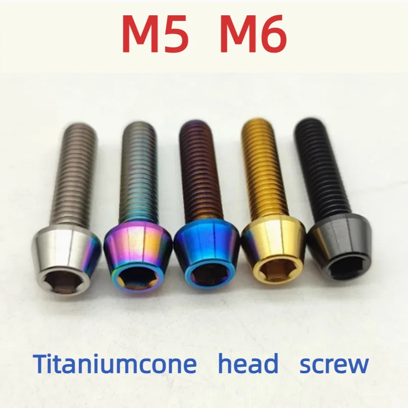 2pcs M5 M6Titanium hex socket screw Inner Allen Key Cone Taper Head Bolt Screw for Bicycle Stem Seatpost
