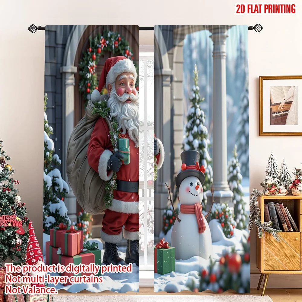 

2pcs 2D flat printing Merry Christmas Window Curtains Santa Claus Winter Christmas Gifts Fabric Without Electricity Family Party
