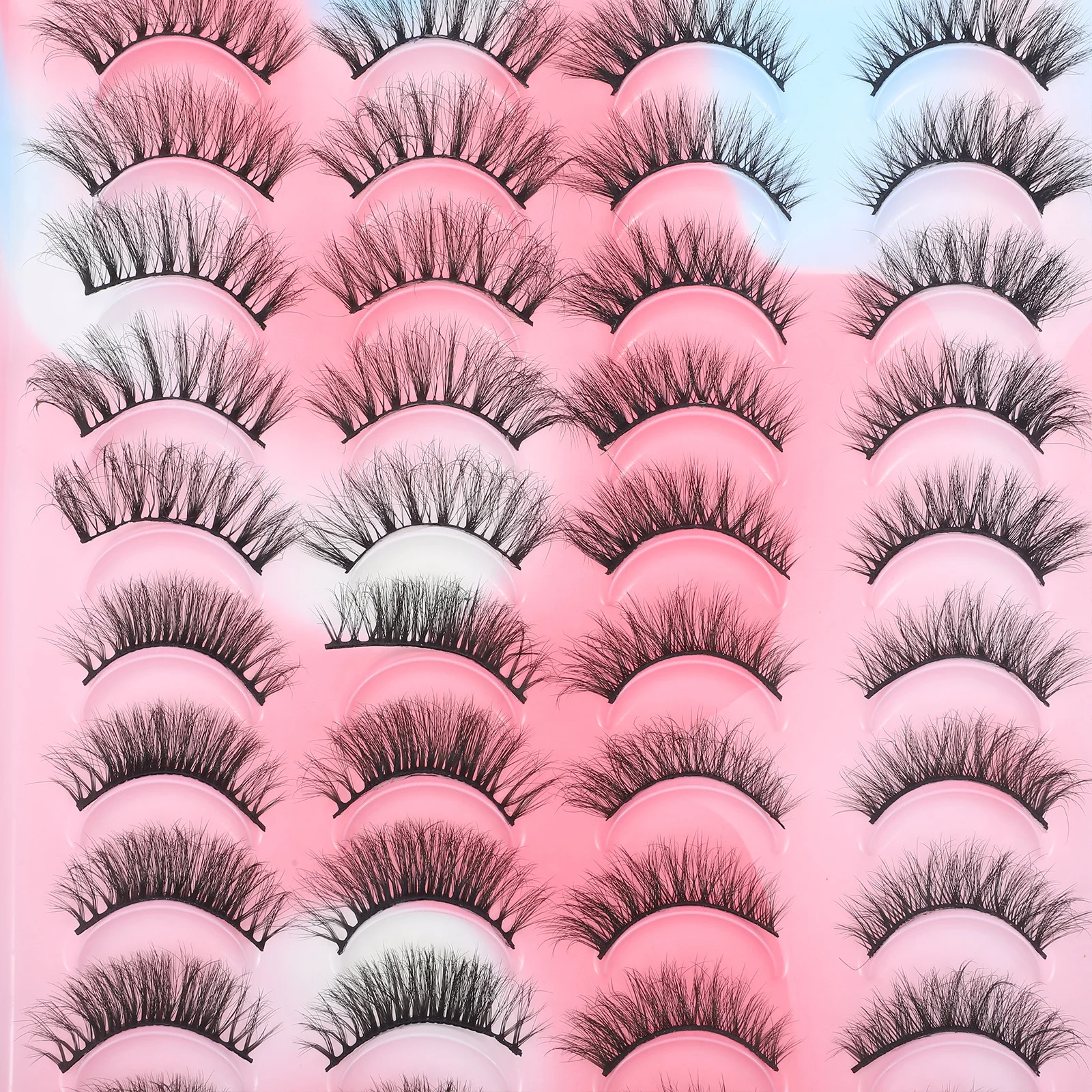 20 pares de cílios postiços leves e confortáveis, conjunto de cílios curvados em massa