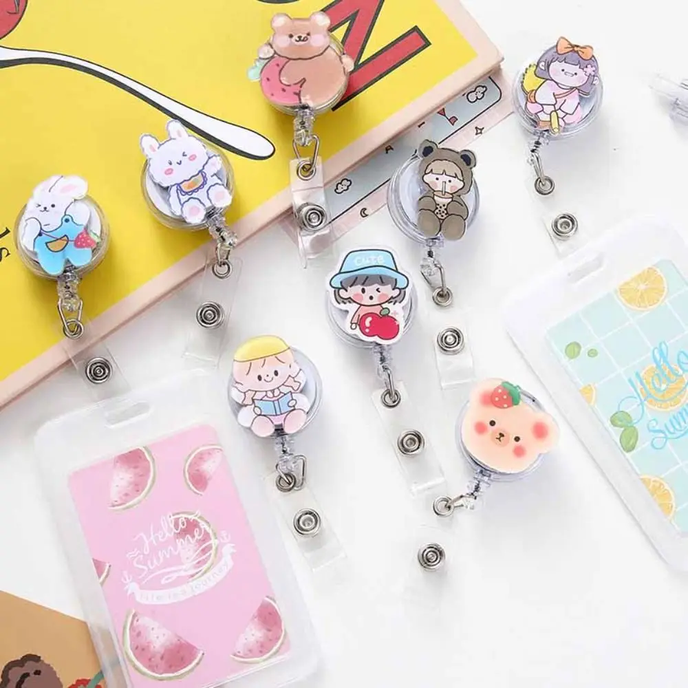 1Pcs Cartoon Retractable Badge Reel Clips Lovely ID Name Card Holder Creative Keychains New Transparent Badge Reel Clips