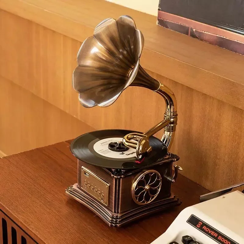 Hot-Sale Retro Classic Gramophone 2-Speed Vinyl Turntable Record Player with Copper Speaker Factory Direct Audio Video Accessory