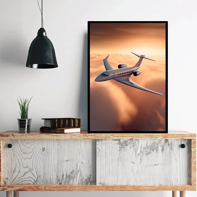 Airplane Yellow Aircrafts Landscape Poster Plane Takes Off Sunset Wall Ar Print Sunrise Office  Bedroom Wall Art Home Decor