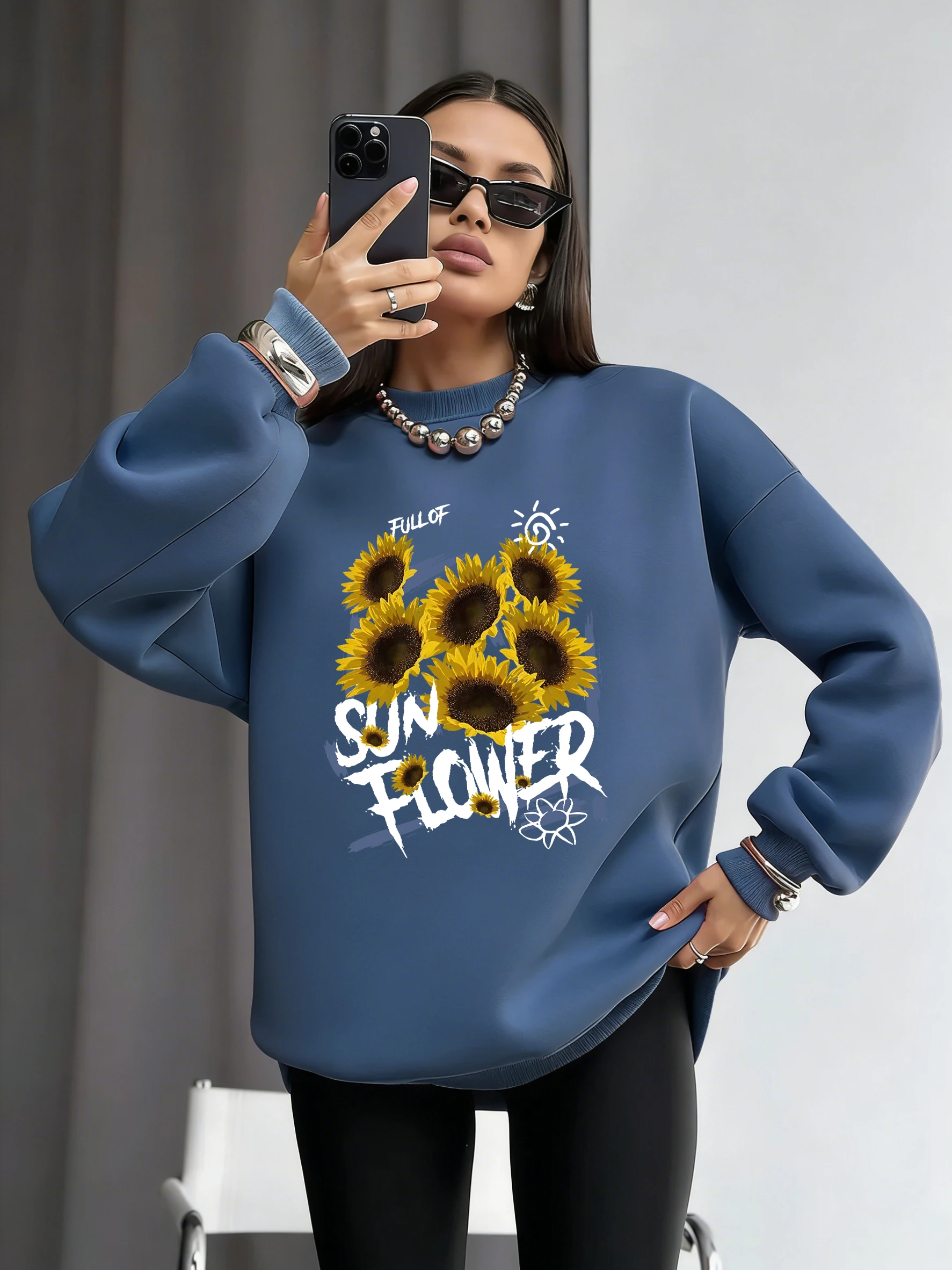 

Женские свободные теплые топы с принтом граффити подсолнечника, классическая повседневная одежда, повседневная мягкая толстовка, осенняя уличная одежда