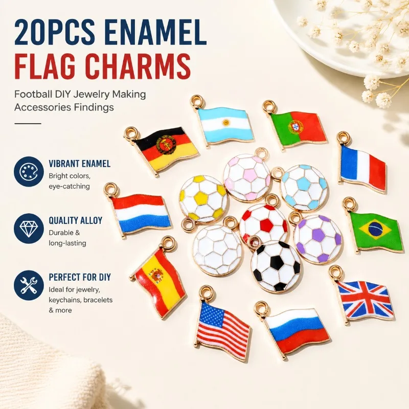 Enamel Country Flag Charms Pendant, Football DIY Jewelry Making Accessories Findings