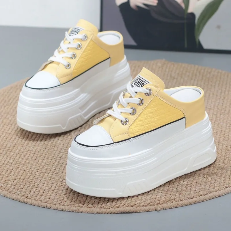 

2026 Thick Soled Women's Shoes 10CM Spring and Summer New Style Non Heel Inner Heightening Casual Shoes Women Vulcanized Shoes