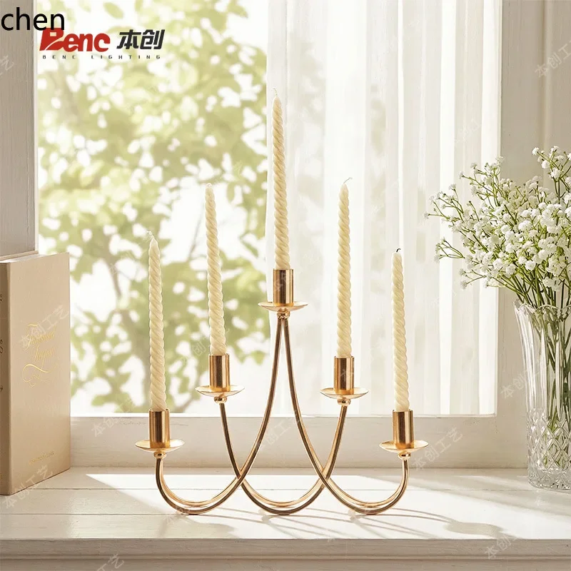 minimalist creative metal  candlelight dinner props light luxury line five-head decorative candle holder tabletop ornament