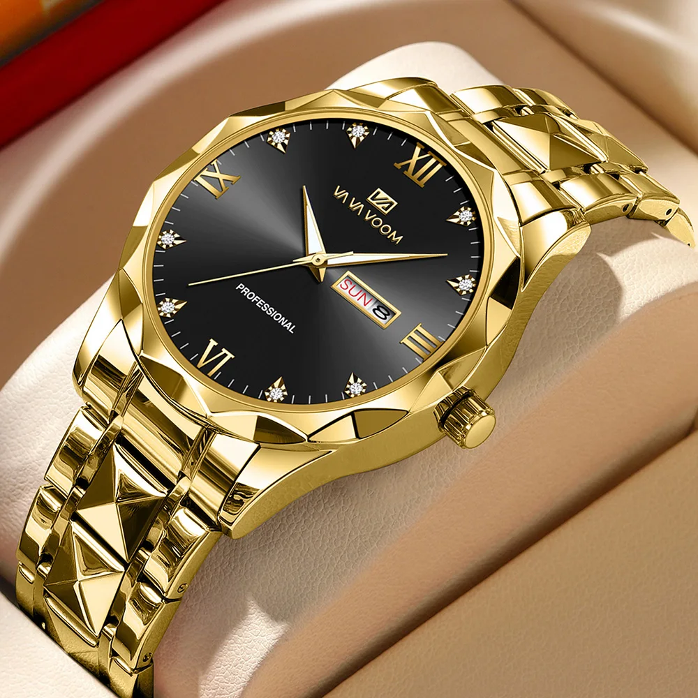 

Luxury Gold Men Watches 2023 New Top Brand High Quality Stainless Steel Waterproof Luminous Week Date Casual Business Wristwatch