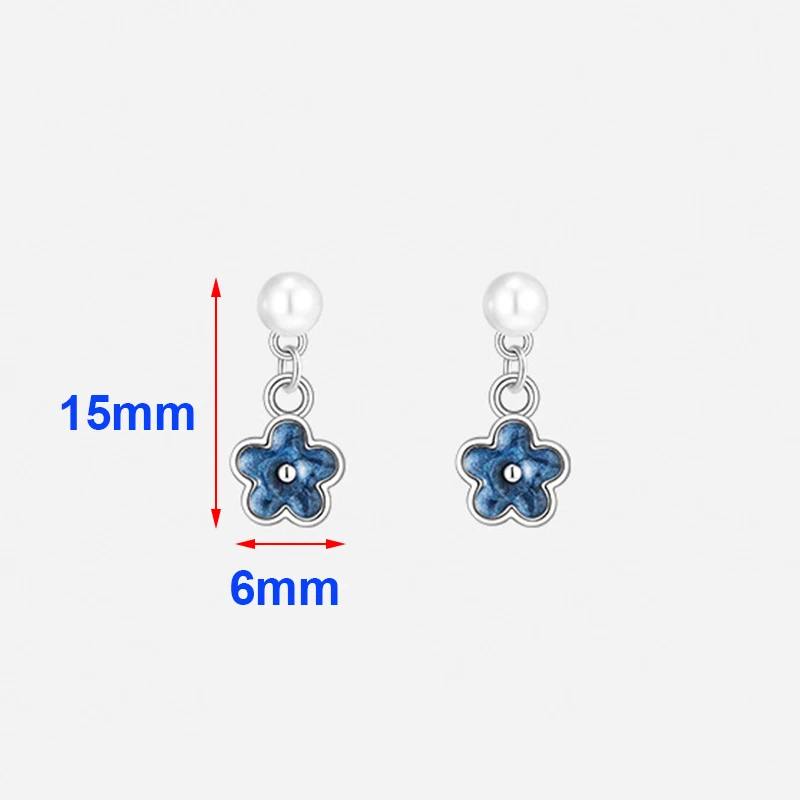 Real 925 Sterling Silver Pearl 14K Gold Blue Flower Pendant Stud Earrings For Women Cute Fine Jewelry Light Luxury Accessories view 2