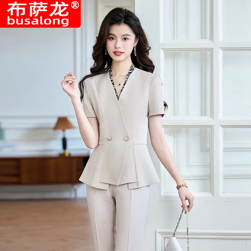 

Professional Outfit Set for Women New Style Suit Women's Skirt Set Workwear Formal Wear Elegant Short Sleeve Suit Waiter Work Un