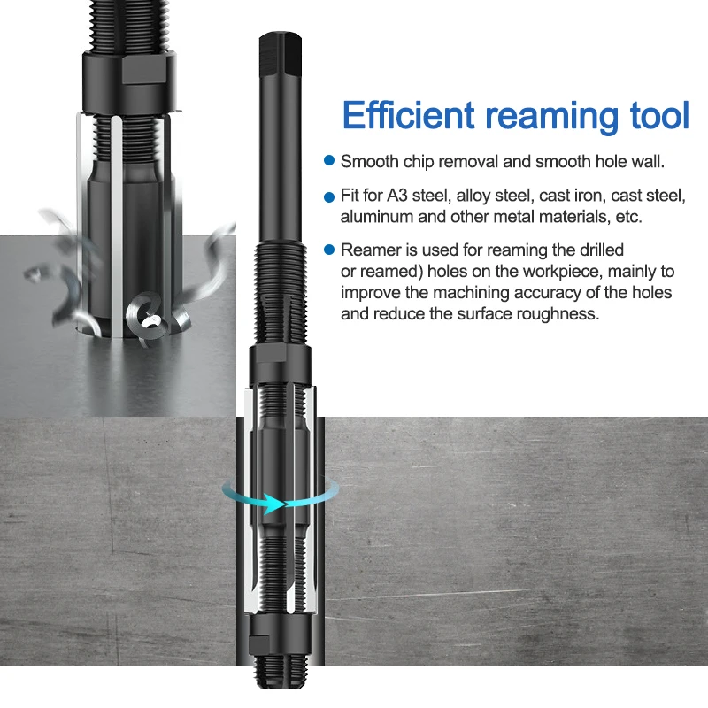 XCAN 1pc Adjustable Hand Reamer HSS 6-33.5mm Size Range Alloy Steel Reamer Hand Reamer Machine Cutting Tools