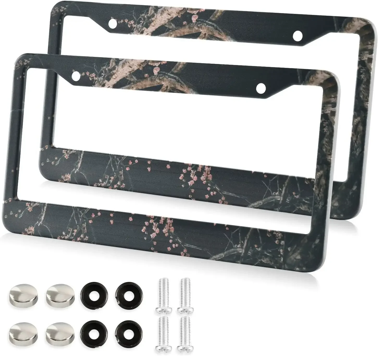 

Beautiful Tree Flowers Pattern License Plate Frame 2 Pack License Plate with 2 Holes Car Tag Frame for Women Men US Vehicles