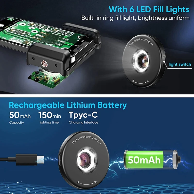 Phone Macro Lens 100X Microscope Micro-Camera With LED Light CPL Handheld Pocket Compatible With Smartphone Parts