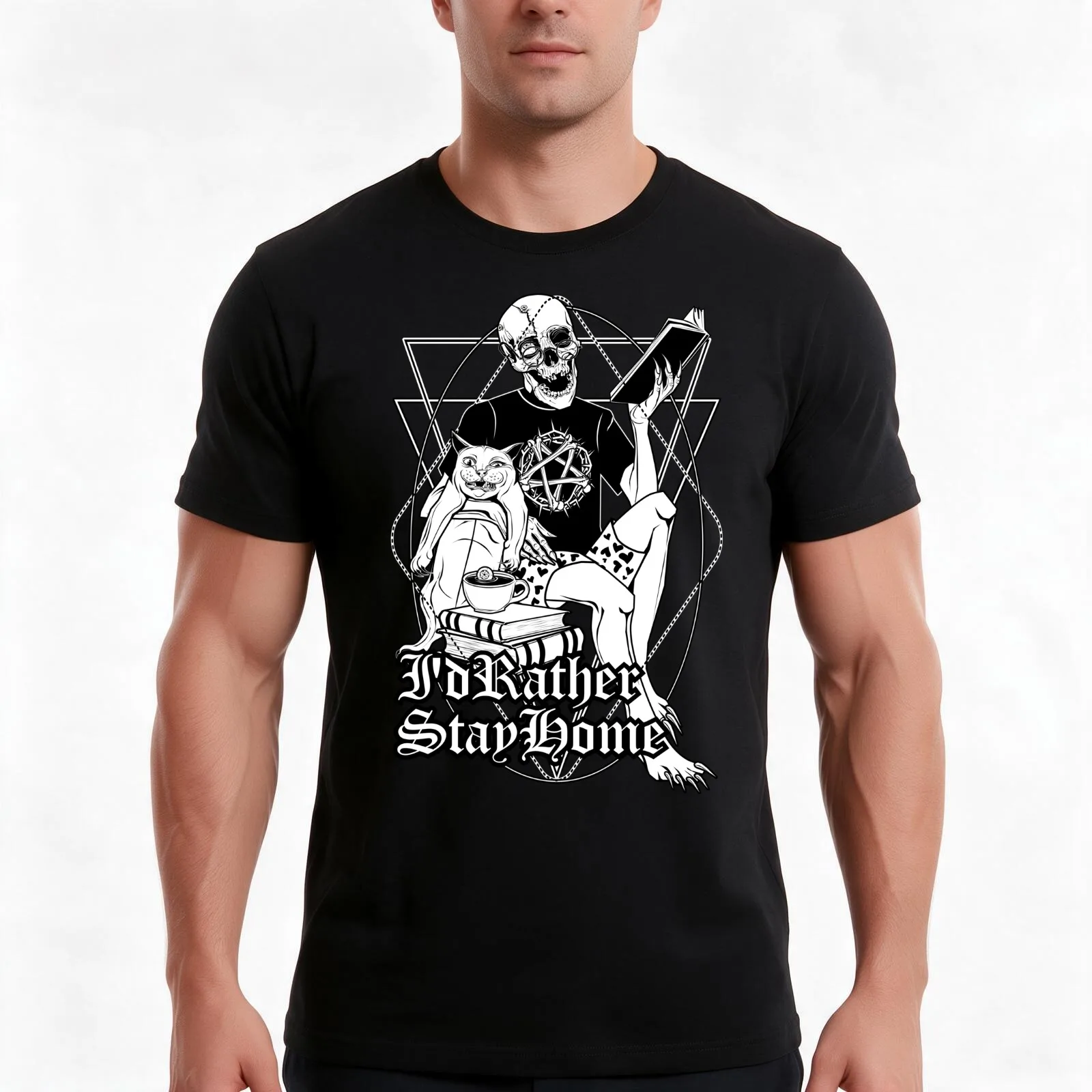 I'd rather stay home T-Shirt, Summer Casual Cotton Tee, Oversized Streetwear Tops, Vintage Graphic Print, Loose Fit Short Sleeve