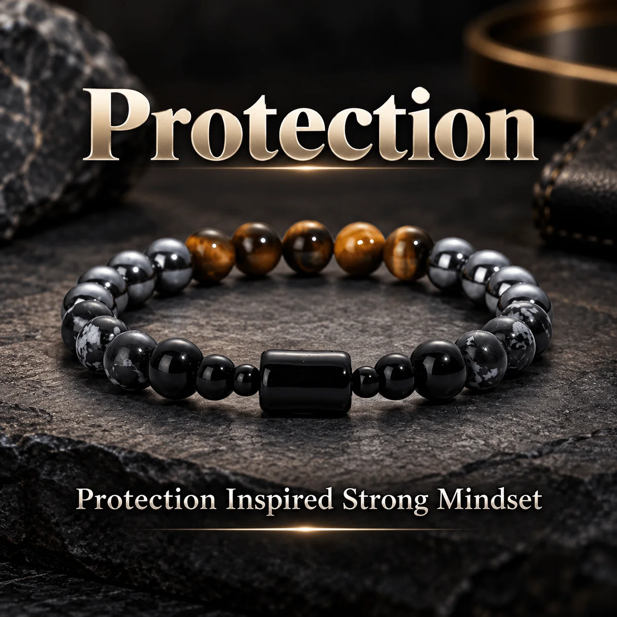 Natural black agate tiger eye stone hematite bead bracelet, symbolizing guardianship and firm mentality, unisex wrist jewelry