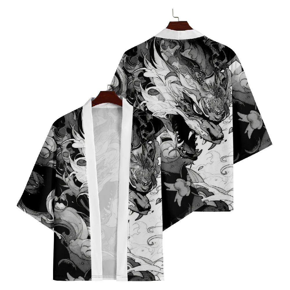 Summer Men's Women's Kimono Cardigan Shirt Chinese Style Manga Dragon Print Unisex Fashion Outerwear 4XL 5XL 6XL