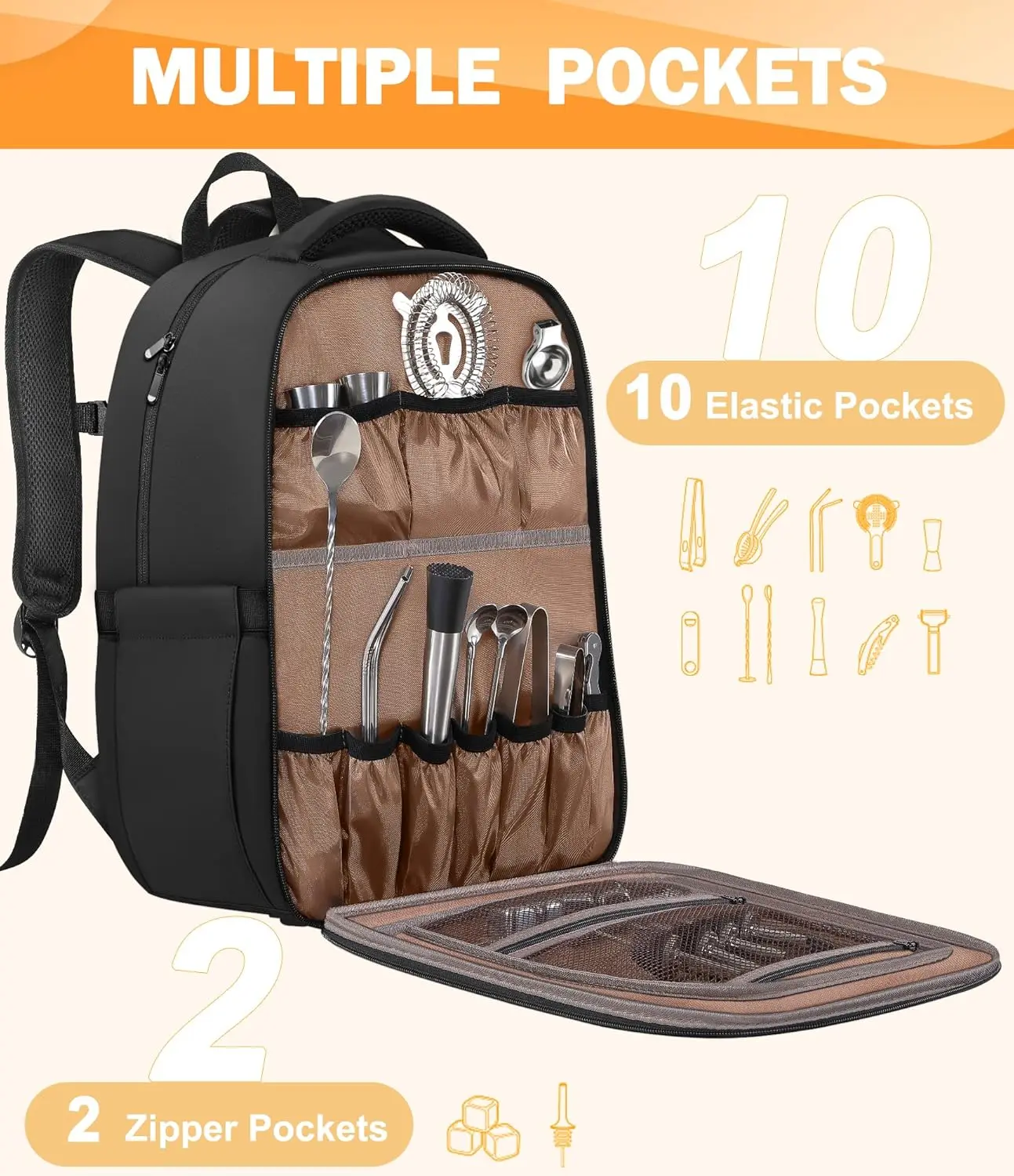 حقيبة ظهر محمولة لأدوات البار والزجاجات، حقيبة سفر احترافية مع فواصل قابلة للتعديل