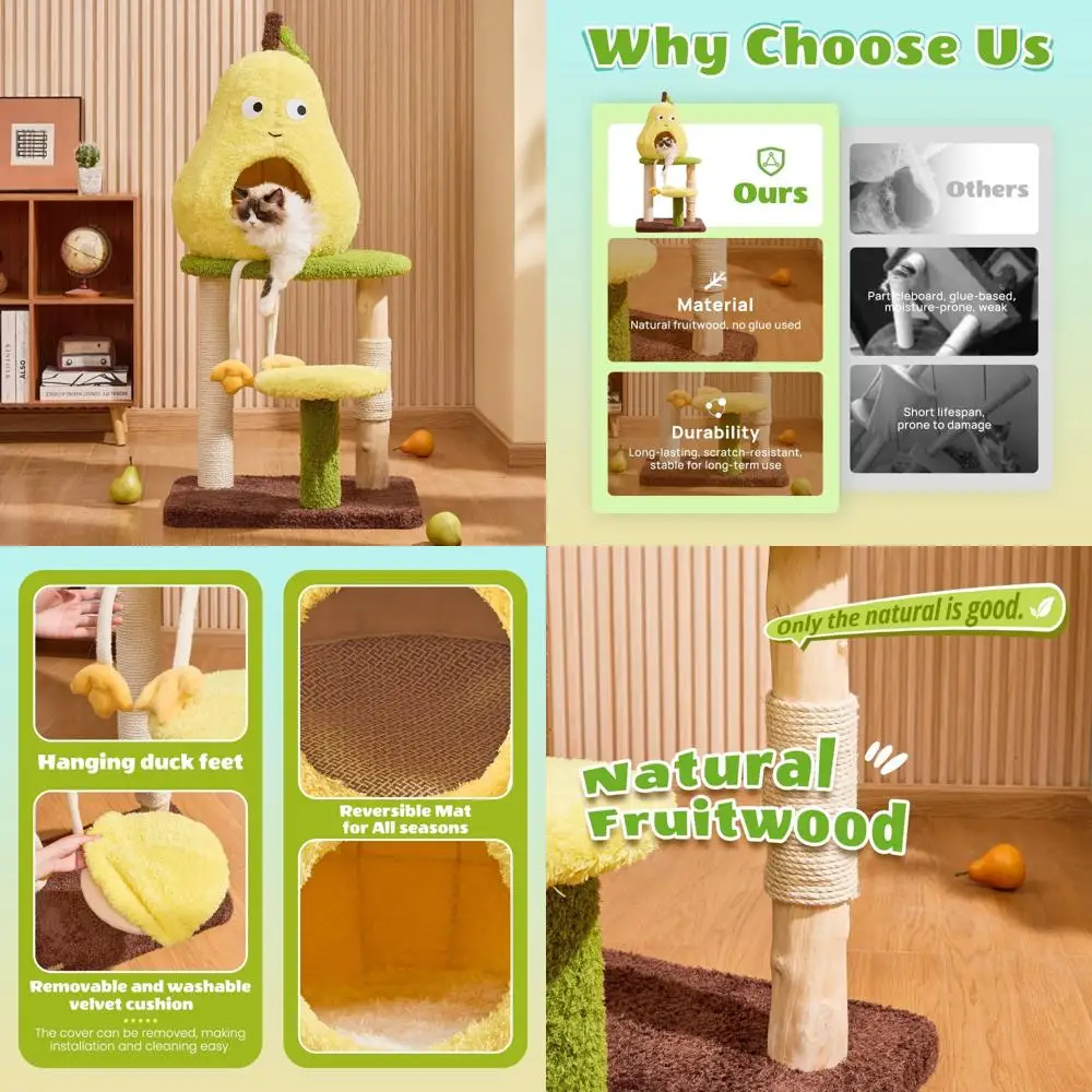 

Luxury Indoor Cat Tree with Multi-Level Beds and Scratching Post for Multiple Cats, Modern Tall Cat Tower with Pear Bed Design