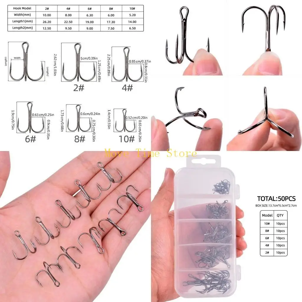 

92ME 50 шт./компл. тройные крючки для рыбалки, рыболовный крючок в коробке, колючий крючок из высокоуглеродистой стали, крючок с