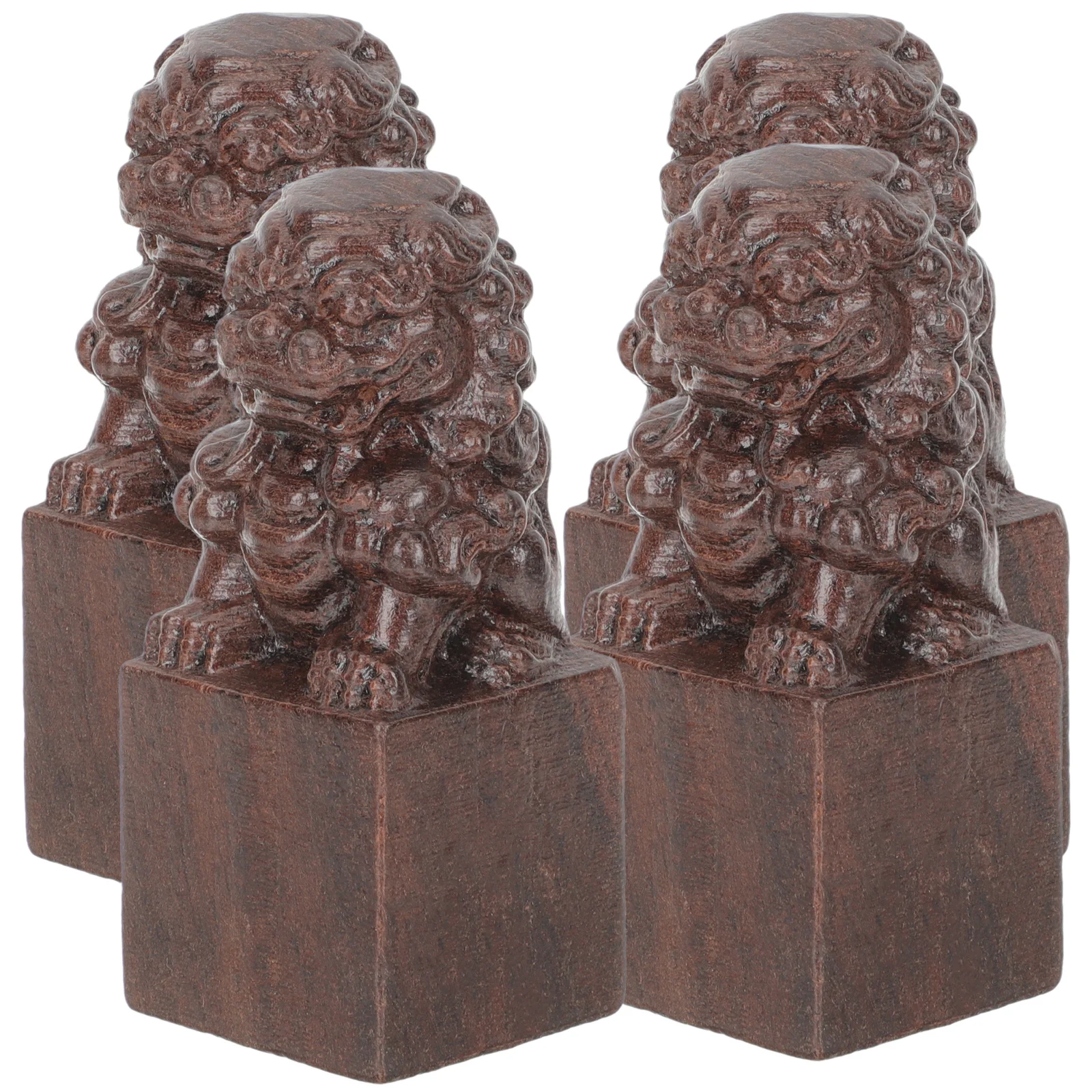 

4Pcs Chinese Style Wooden Lion Desktop Decoration Office Home Ornaments Creative Lion Statue Tabletop Decor Wooden Crafts