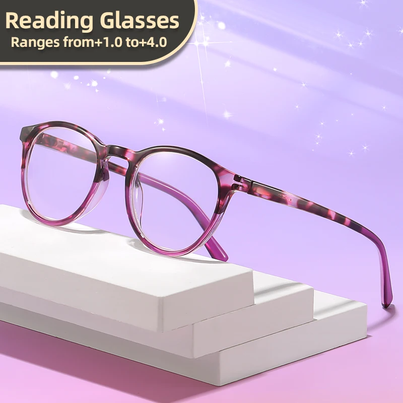 Oyalie Floral-Lesebrille mit rundem Rahmen, weicher runder Rahmen mit glatten Linien, zart und schmeichelhaft im Gesicht, elastisches Scharnier für erweiterte Sicht, geeignet für den täglichen