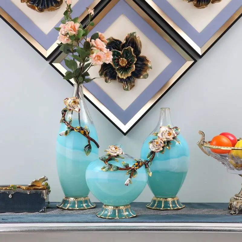 Enamel colored glass vase, living room, bedroom, entrance decoration, feng shui ornament