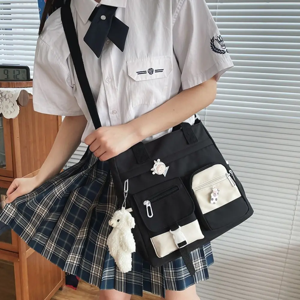 Picture 3: Casual Nylon Canvas Tote Bag Harajuku Academy Style Japanese Shoulder Bag Handbag Solid Color Student Tutorial Bag Shopping