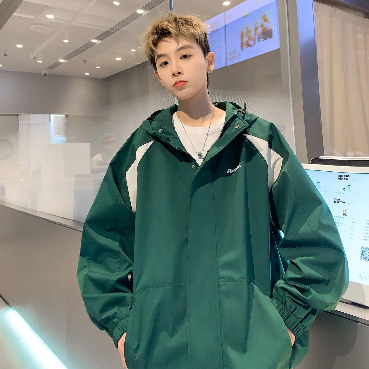 

Forest een Men's Spring Autumn Jaet Outdoor Casual Sport Coat Trendy Brand Youthful Zipper Decorated Windproof Loose Fit