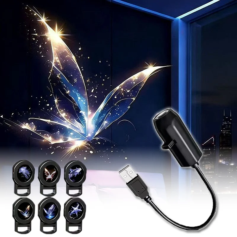 USB LED Projector Night Light 6 Adjustable Patterns Whale Jellyfish Starfish Butterfly Lamp for Home Decor Festival Gift ﻿