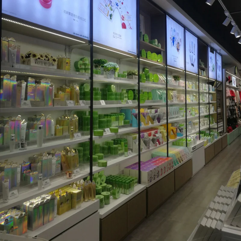 custom.Wooden Skin Care Display Shelf Beauty Supplies Store Cosmetic Shops Name Display Cabinet Business Metal Painting Customiz view 6