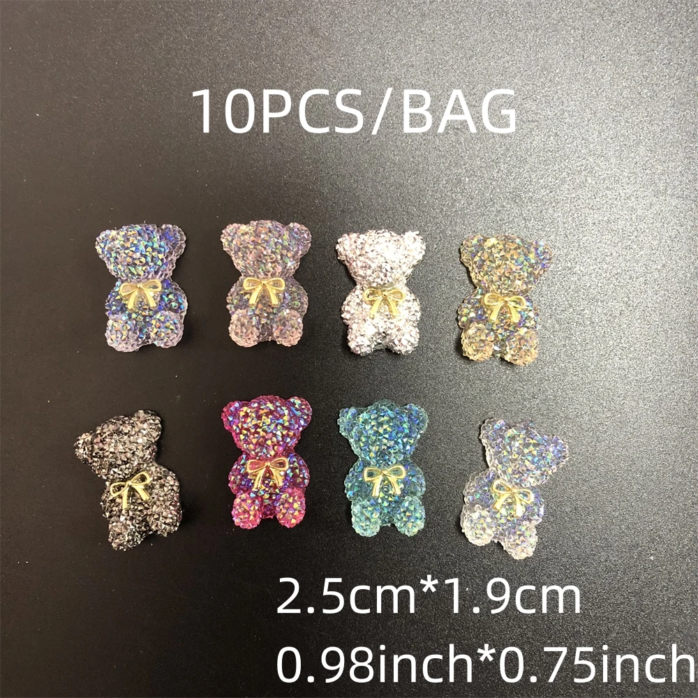 10Pcs/Bag New Cute Golden Tie Crystal Broken Diamond Bear Resin Accessories Diy Bag Shoe-Buckle Parts Decoration Charm Bulk Sale