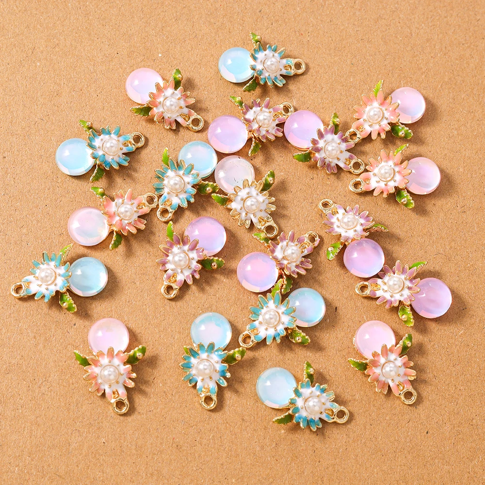 10 قطع الأحجار الكريمة اللؤلؤ زهرة سحر المعلقات ل قلادة أقراط DIY مجوهرات صنع الاكسسوارات الإمدادات #5