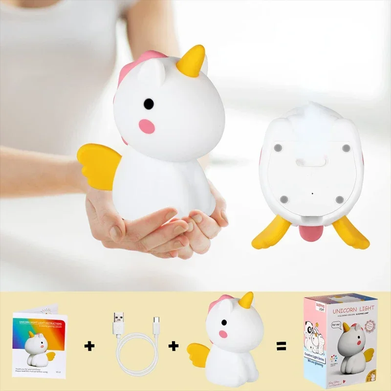 

Unicorn Children Night Light USB Rechargeable Battery Baby Night Lamp Dinosaur Decoration Bedroom RGB Led Light Christmas Gift