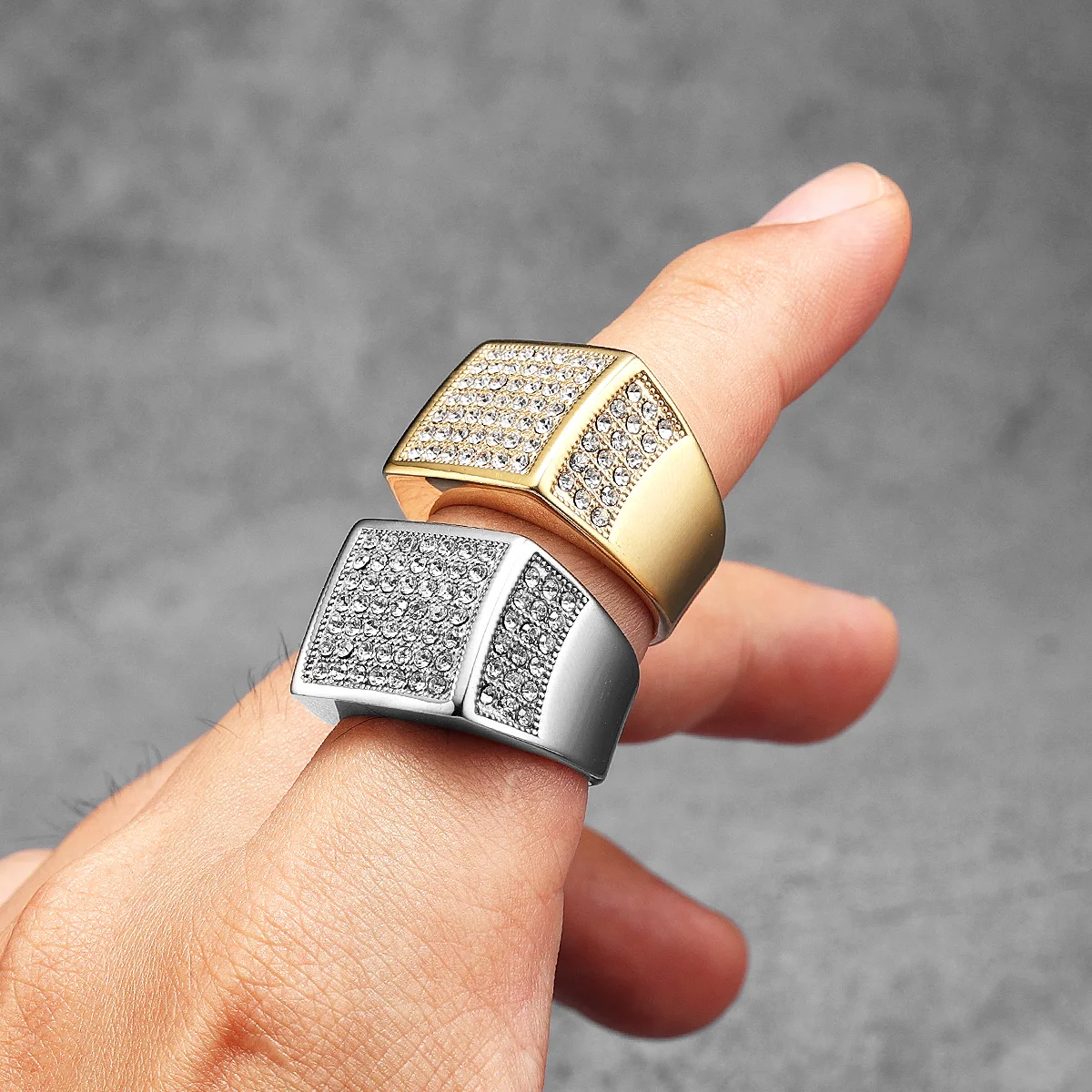 Simple Luxury Gemstone Square Men Rings Stainless Steel Women Couple Jewelry Hip Hop New In Fashion Accessories Gift Wholesale