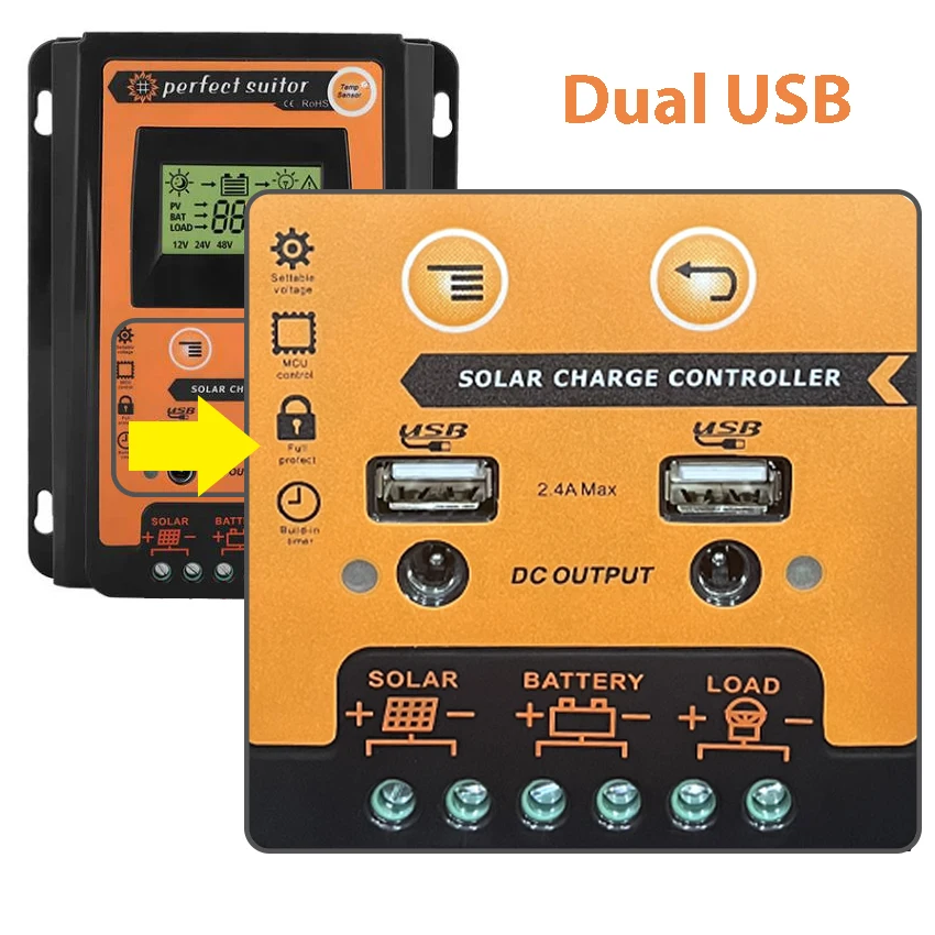 12V 24VDC Automatyczny regulator ładowania słonecznego Kontroler 30A z podwójnym wyjściem USB Wyświetlacz LCD Max 55V Wejście panelu ogniw