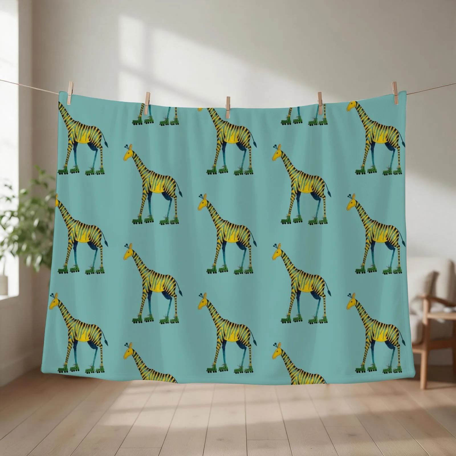 Giraffe Rollerskating Throw Blanket couch cozy soft plush fuzzy picnic outdoor blanket