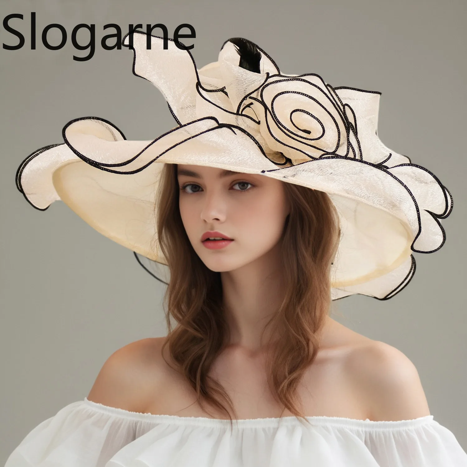 Women Elegant Summer Sun Hat European Lady Organdy Material Foldable Design Woven Top Flower Sunscreen Hats Apparel Accessories
