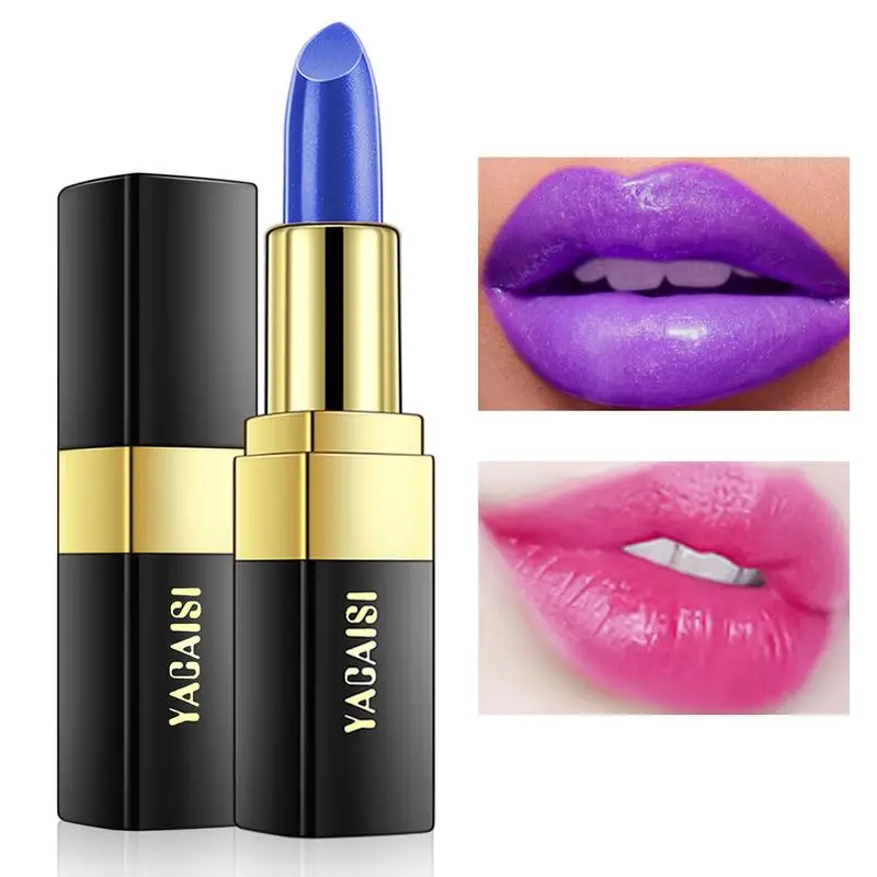 Lápiz labial mágico resistente al agua, Pintalabios mágico que cambia de Color, Color azul, cambia a Rosa, Color negro