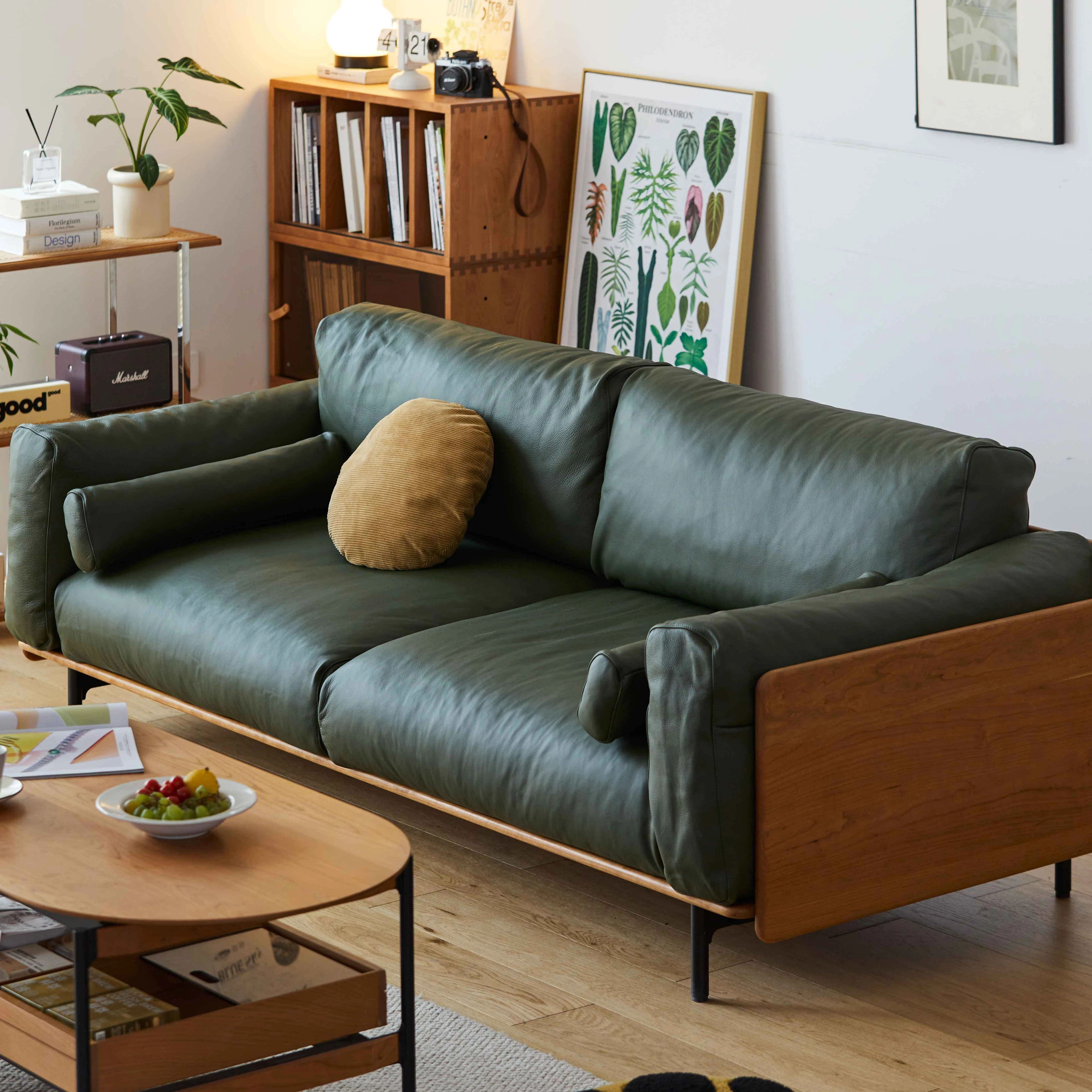 

Living Room Furniture Wooden Frame Design Luxury Modern Italian Leather Sofa