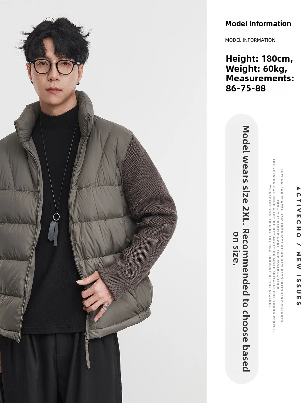 

Утепленное пальто из полиэфирного волокна с воротником-стойкой, вязаными вставками, длинными рукавами, имитацией двухслойности, повседневное, утолщенное