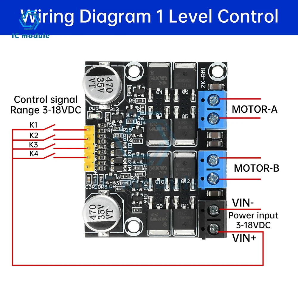 DC 3-18V 10A Dual H-bridge Motor Driver DC Forward and Reverse PWM Motor Speed Controller Low Voltage High Current