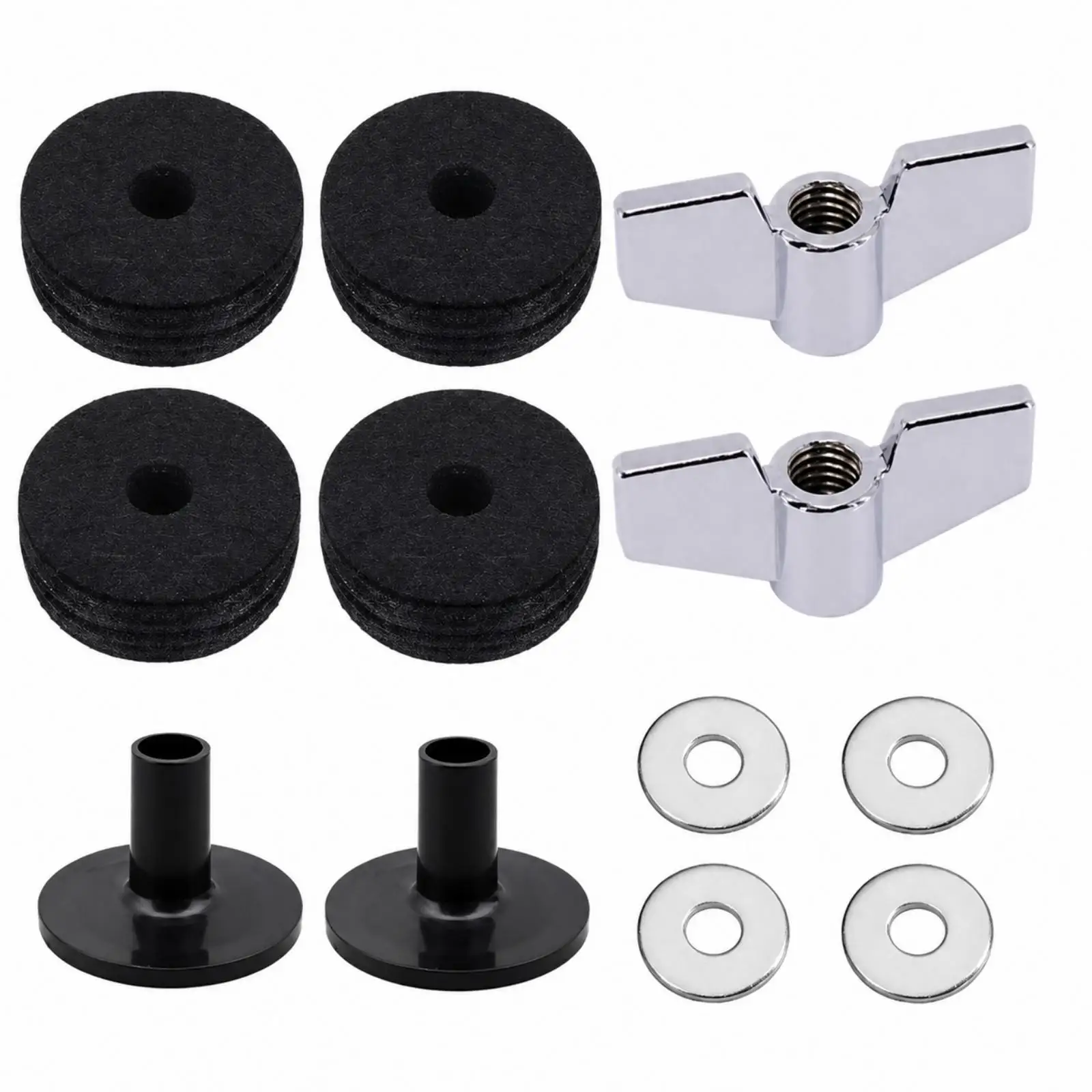 12 Pieces Drum Cymbal Felt Mounting Hardware Cushioned Cymbal Felt Pad Set with Sleeve Wing Nut and Washer Shielding Stable