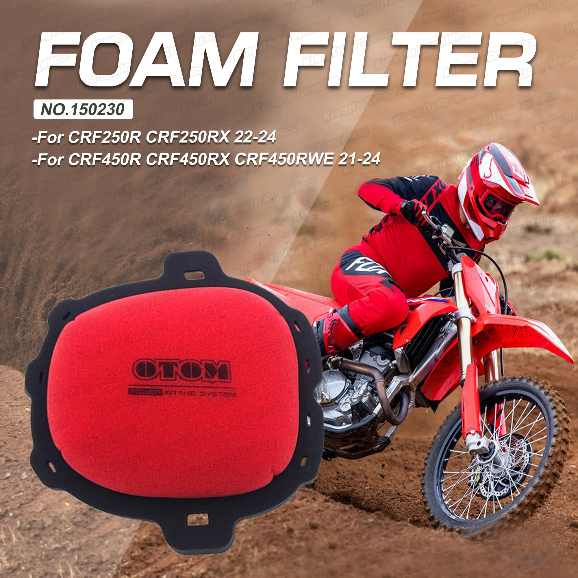 

Pre-Oiled Foam Air Filter for Honda CRF250R CRF250RX CRF450R CRF450RX CRF450RWE 2021 2022 2023 2024, NO.150230