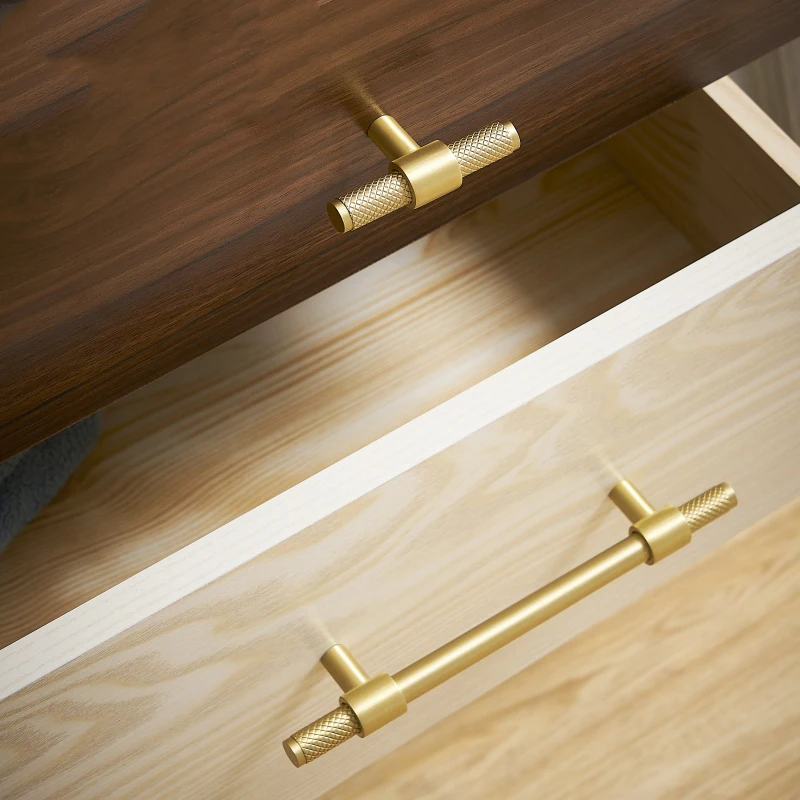 Brass Furniture Handles T-bar Black Gold Knurled Textured Modern Italy Wardrobe Dresser Cupboard Cabinet Drawer Pulls