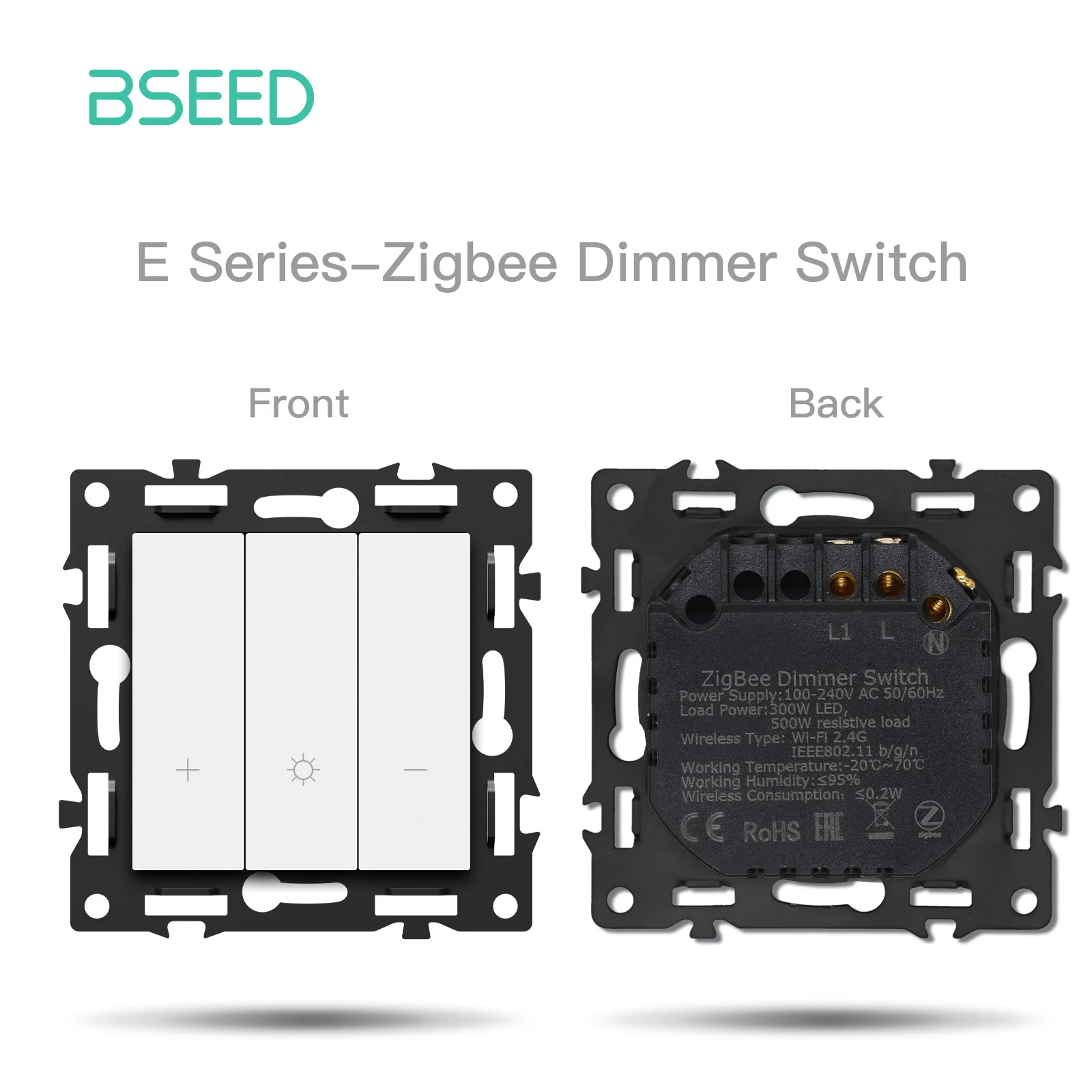 BSEED Zigbee 1/2/3/4-fach Smart-Lichtschalter für Vorhänge und Jalousien, Dimmer-Schalter mit mechanischen Tasten, Steckdosen, USB-C, DIY-Teile, Kunststoffrahmen